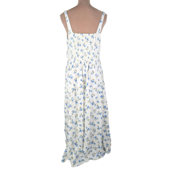 Old Navy Linen Blend Floral Midi Dress Sz M Tall Cottagecore Milkmaid Feminine - Picture 4 of 13